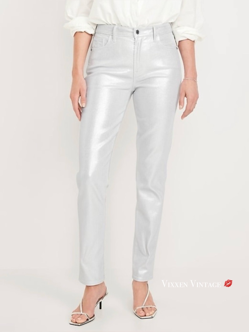 OLD NAVY HOLIDAY SHIMMER 'HIGH-RISE VINTAGE SLIM JEANS - TALL' IN SILVER SHINE